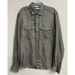 SUITSUPPLY Shirt Size 41/16 Mens Green Pure Linen Chambray Extra Slim Fit